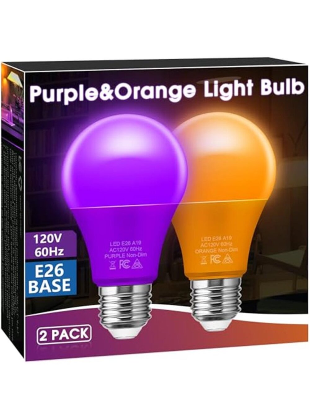 Orange Purple Light Bulbs [2 Pack] Halloween Light Bulbs